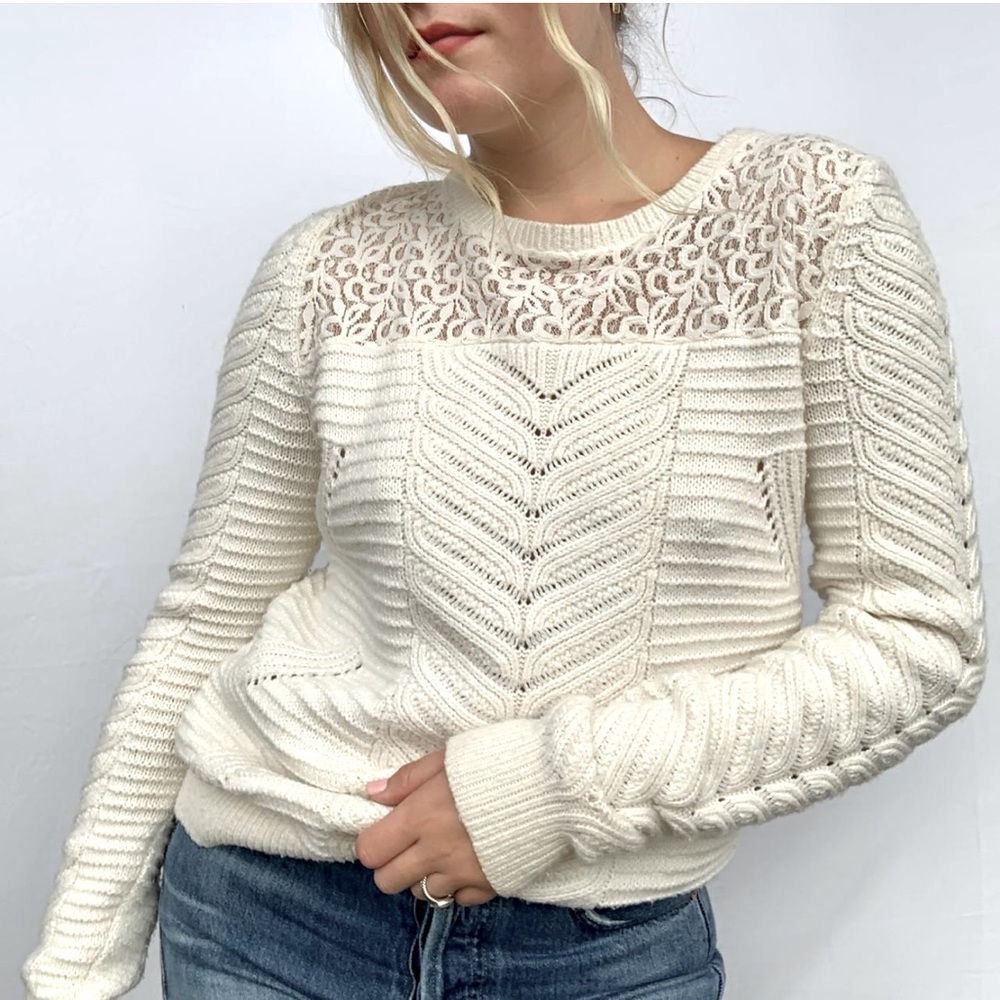 Loft mixed knit & lace pullover sweater